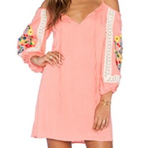 Coral open shoulder dress